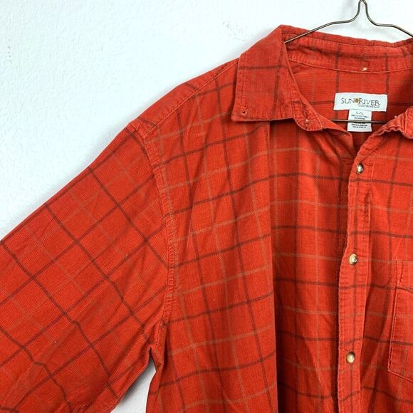 Sun River Clothing Burnt Orange Plaid Corduroy Long Sleeve Button Up Shirt Large - Picture 3 of 6